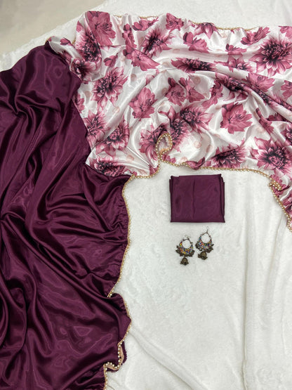 Half Half Satin Saree Collection With Beautiful Flower Print