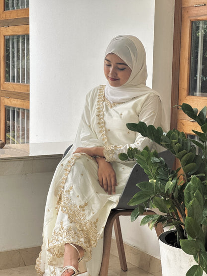 White Color Festival Wear Dress in Chinon Silk Fabric