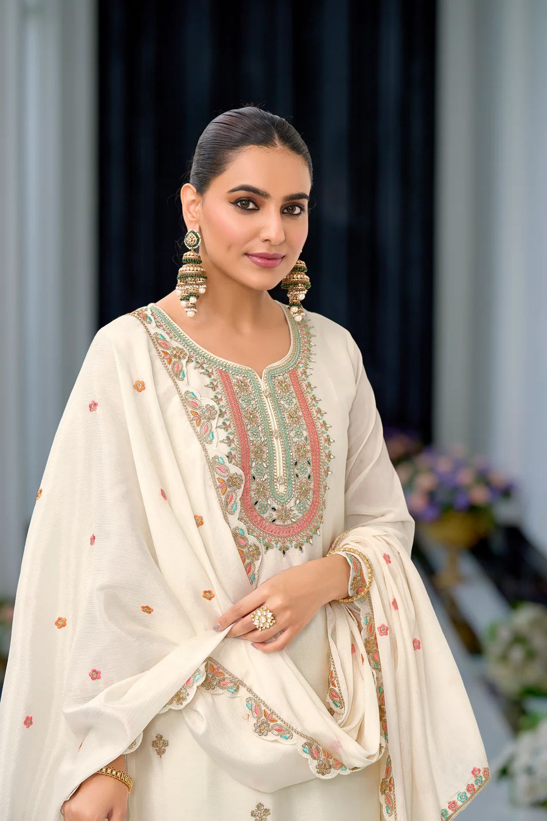 Designer Party Top Sharara & Dupatta Set in white color