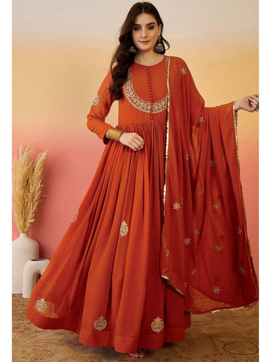 georgette with embroidery sequence work gown and dupatta set fully stitched