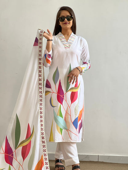 Fancy Design With Digital Printed Top - Pent With Dupatta