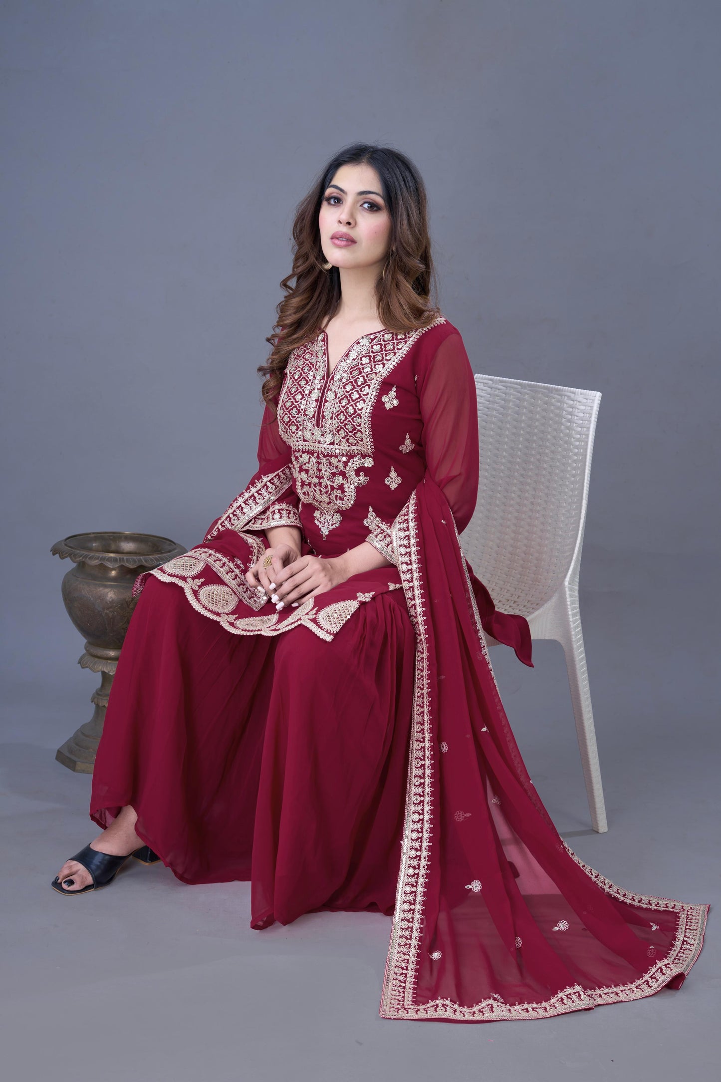 Designer Red Color Partywear Dress in Georgette Fabric