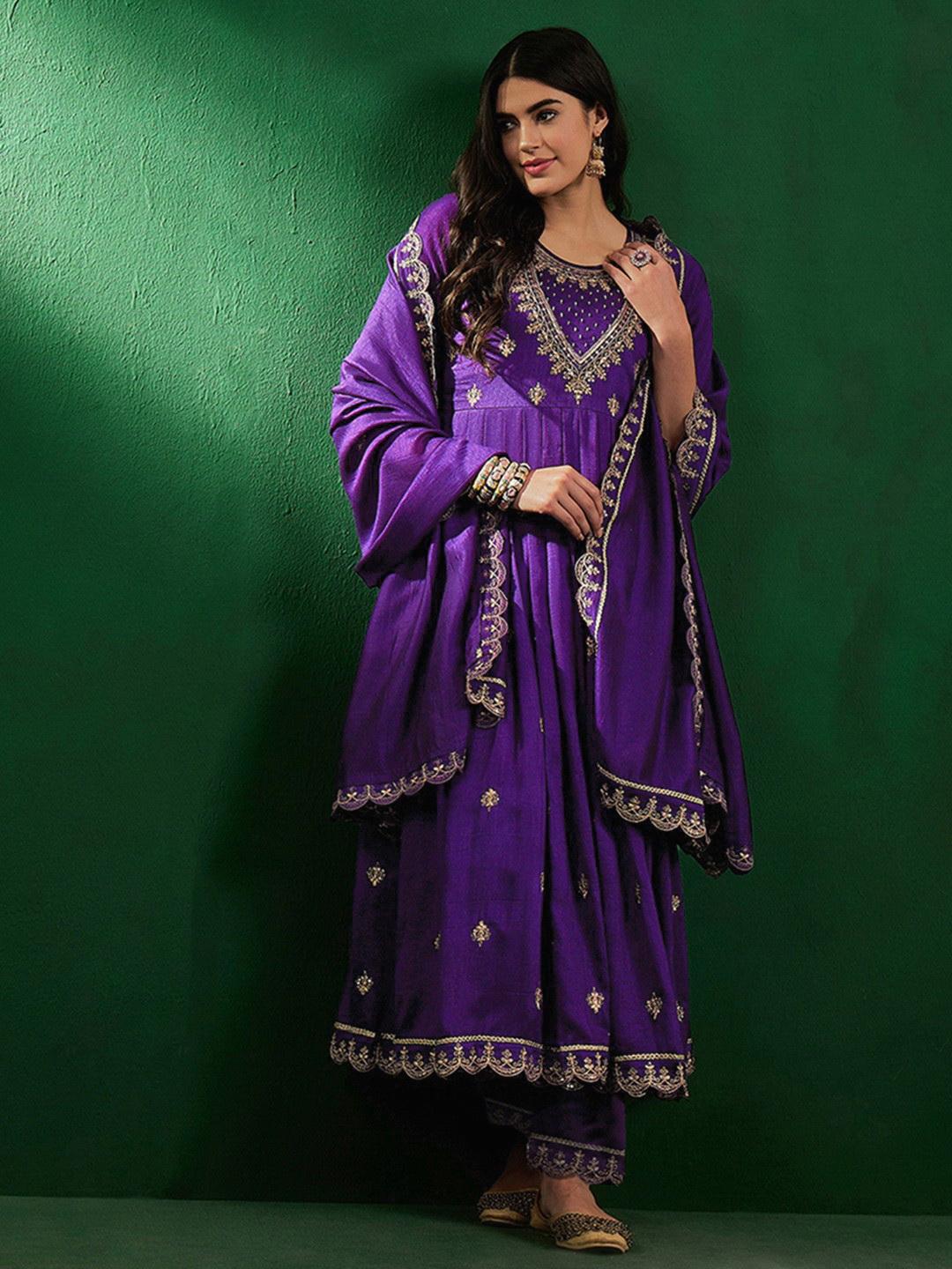 Blue color Beautiful Silk Gown with embroidery work