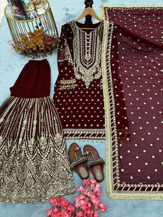 Red color Beautiful Sharara Dress in Georgette Fabric