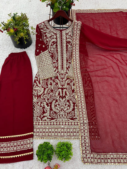 party wear look top-plazzo and dupatta with heavy embroidery work