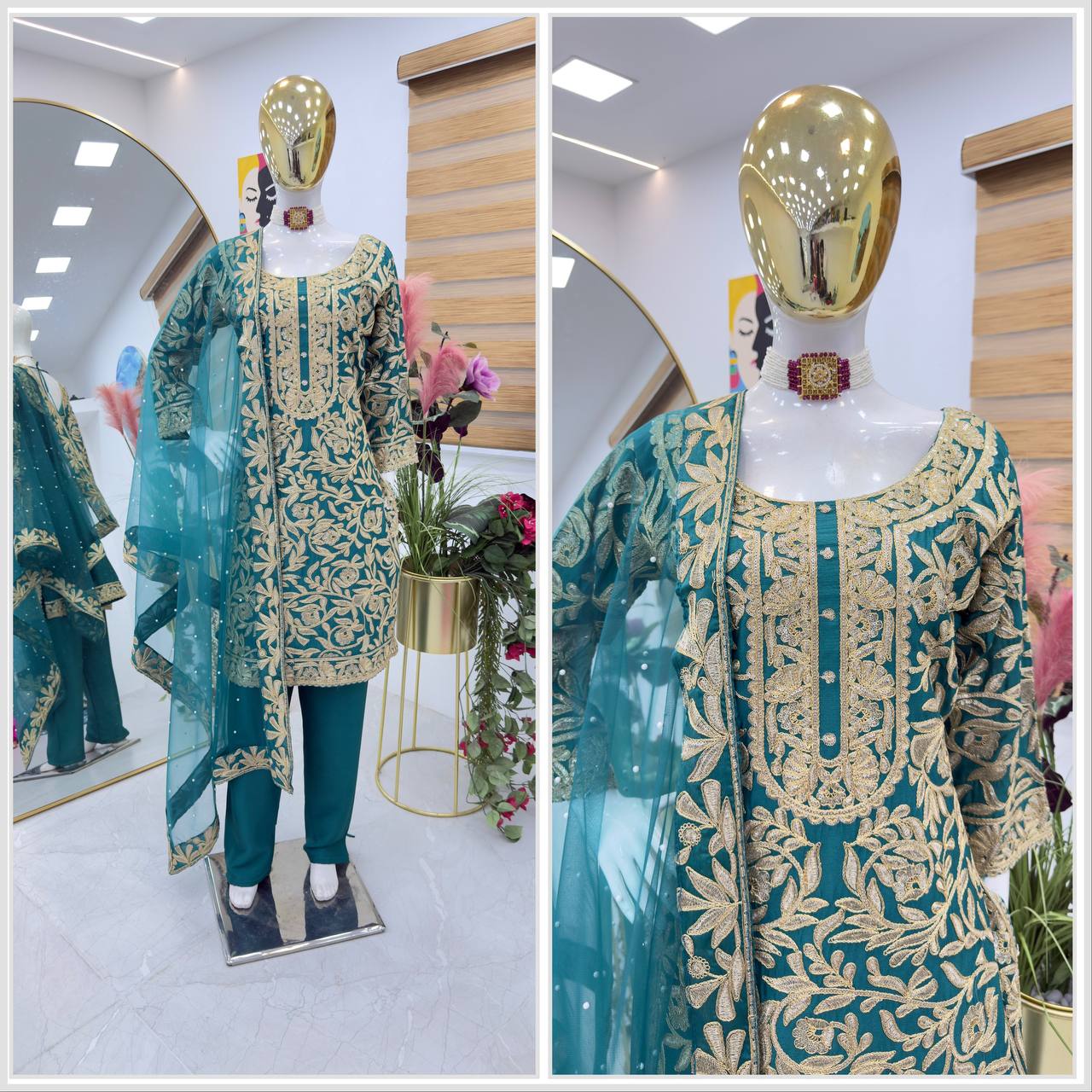 Morptih Color PArtywear Dress in Chinon Fabric