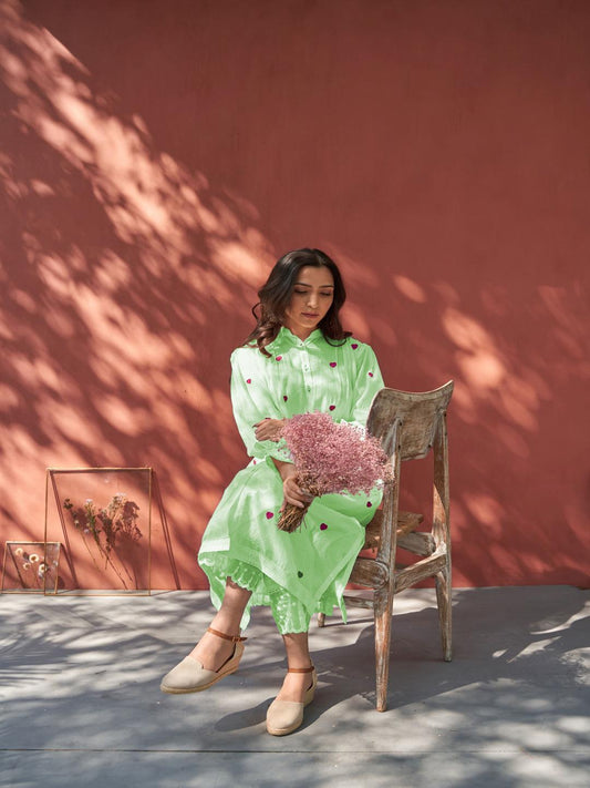 Green Color Beautiful Cotton Wear Kurti Pent Set