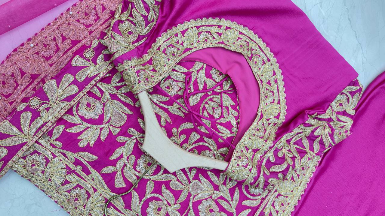 Pink Color PArtywear Dress in Chinon Fabric