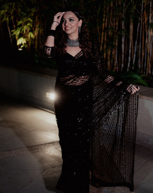 Black Color Beautiful Net SAree For Wedding
