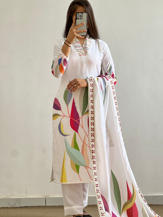 Fancy Design With Digital Printed Top - Pent With Dupatta