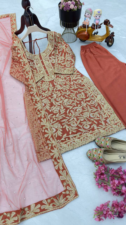 Red Color PArtywear Dress in Chinon Fabric