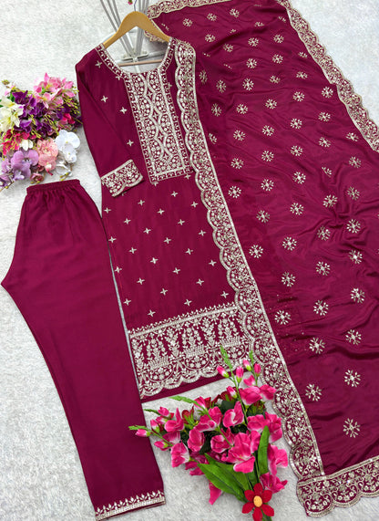 Vichitra Silk Top-Pent And Dupatta Set Fully Stitched Ready To Wear