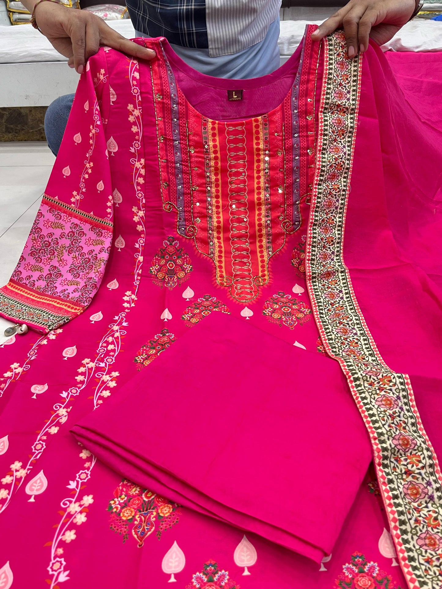 Pink Color New Pakistani Reshmi Suit Set