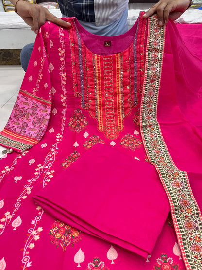 Pink Color New Pakistani Reshmi Suit Set