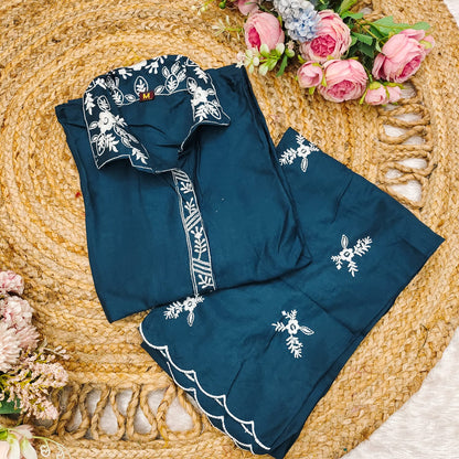 Beautiful Summer Wear Rayon Co-ord set in Blue color