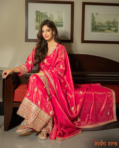 Designer Party Top Pallazo & Dupatta Set