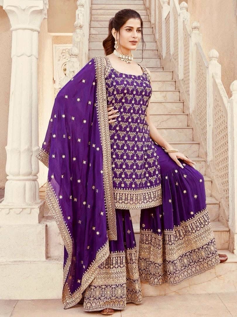 purple colour beautiful partywear sharara dress