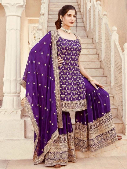 purple colour beautiful partywear sharara dress