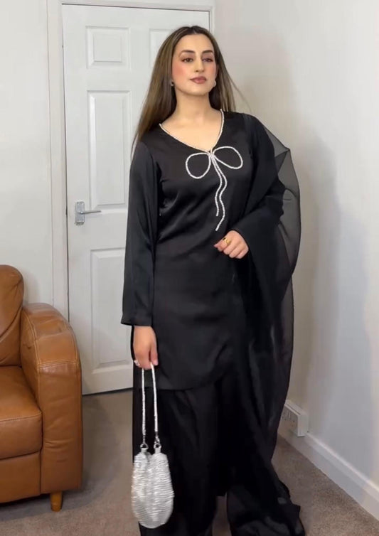 Đěsigner Party Wear Look Pur Natural Crepe Top & Palazzo With Dupatta Set
