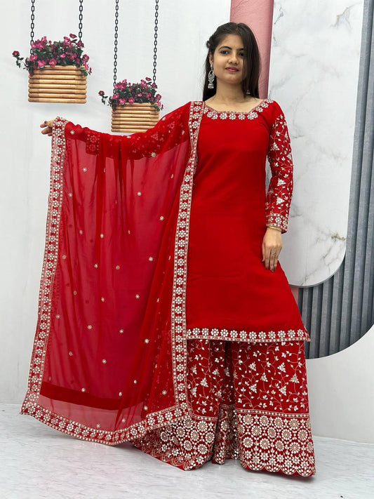 Launching Festival Plazzo Top In Red Color