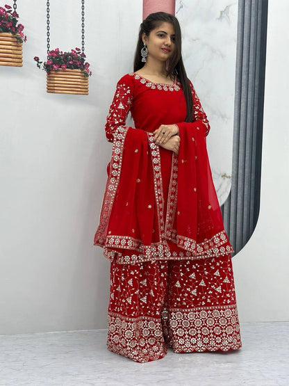 Launching Festival Plazzo Top In Red Color