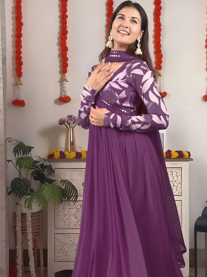 Purple Color Beautiful Partywear ANarkali Dress with dupatta