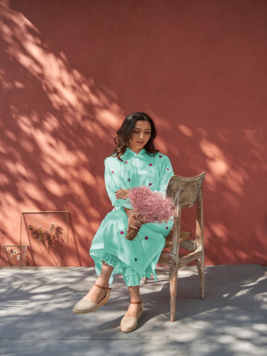 Sky Blue Color Beautiful Cotton Wear Kurti Pent Set