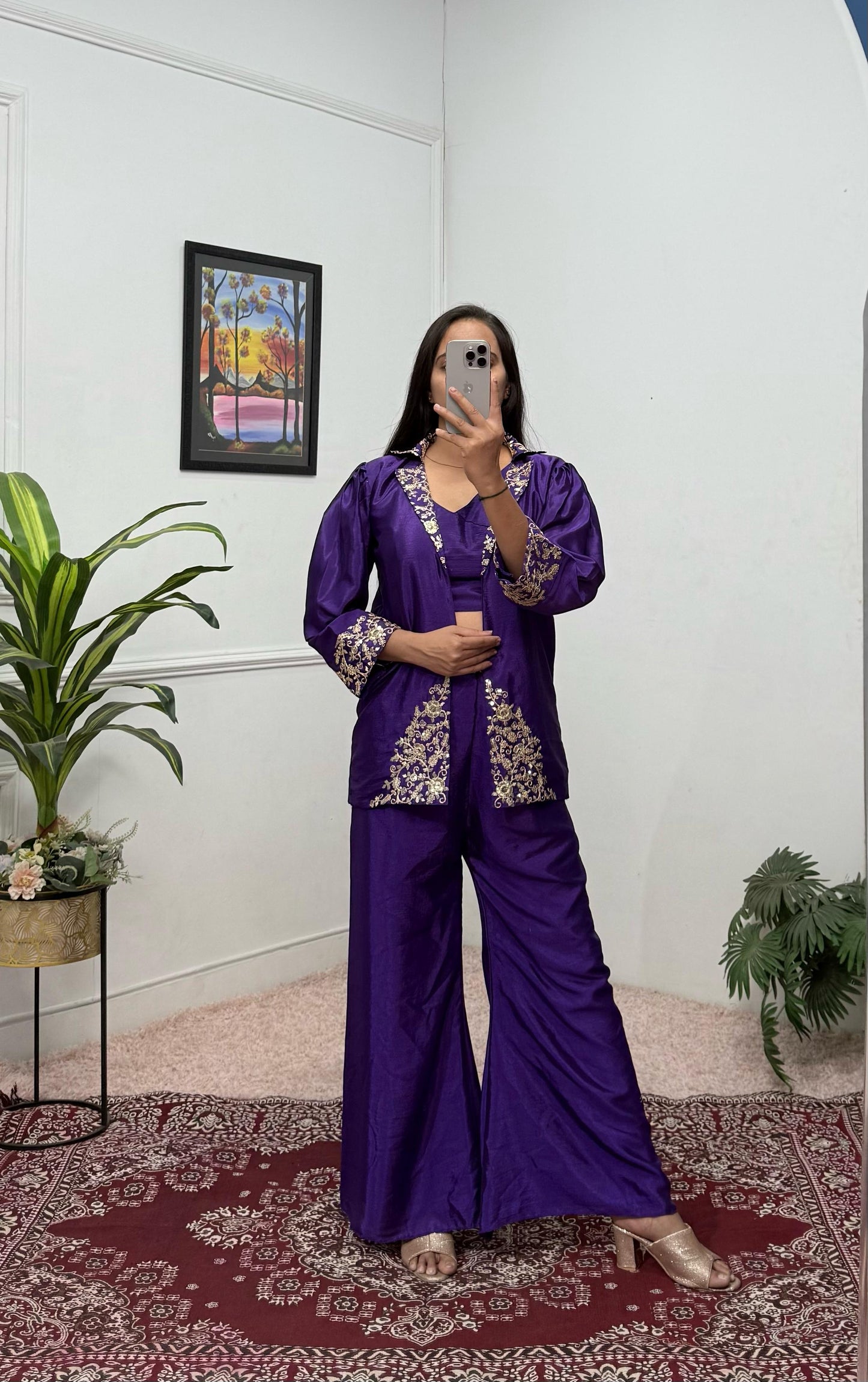 Trending Indo-Western Koti, Blouse & Plazzo With Embroidered Work