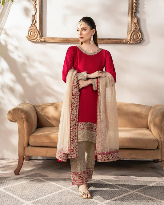 satin silk with heavy embroidery coding sequence work