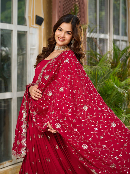 Pink Color Beautiful Partywear Gown in Vichitra Silk