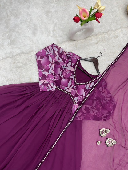 Purple Color Beautiful Partywear ANarkali Dress with dupatta