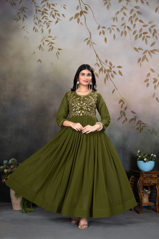 Zari-Thread & Sequins Embroidery gown Made For Desirable Women's Who Deserve It in green color