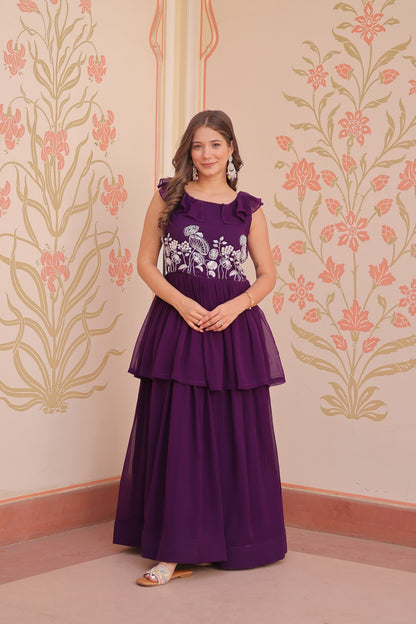 Purple Color Beautiful Gown in Georgette Fabric