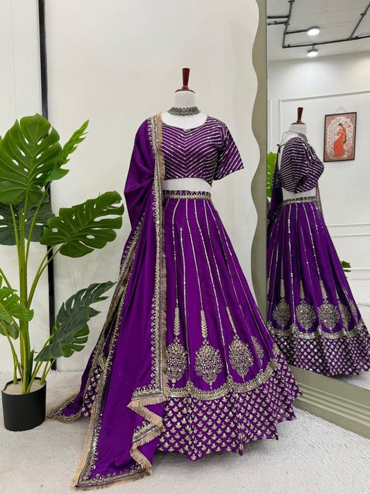 Purple Color Beautiful Partywear Lehenga Choli in Chinon Silk Fabric