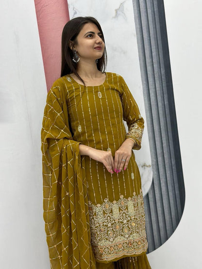Embroidered Suit & Sharara in georgette fabric
