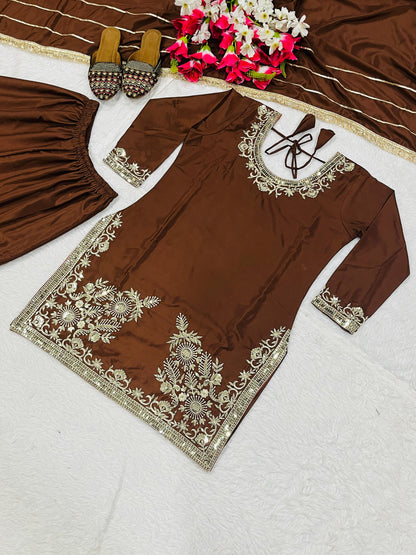 designer party wear look top sharara plazzo and dupatta
