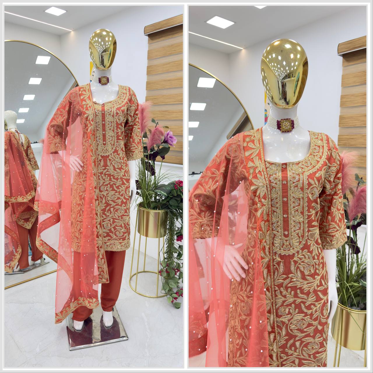 Red Color PArtywear Dress in Chinon Fabric