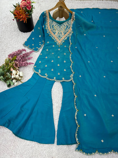 simar silk with embroidery work top-bottom and dupatta set fully stitched ready to wear