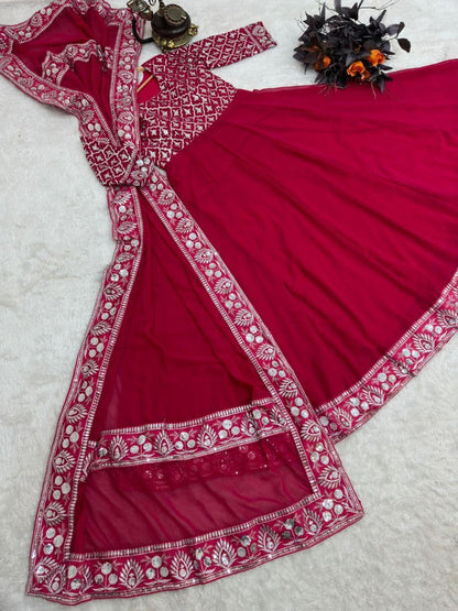 Red color gown in georgete fabric
