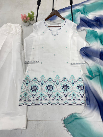 Roman Silk Fabric Salwar Kameez in Off white color