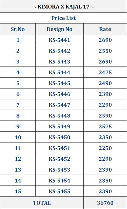 Kimora Kajal Vol -17(Kajal x Kimora ) Series : 5441 To 5455