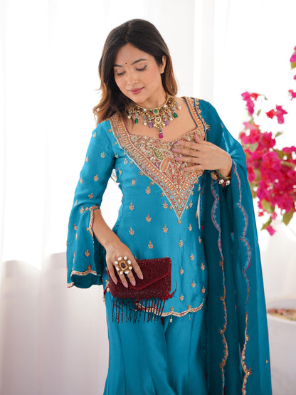 simar silk with embroidery work top-bottom and dupatta set fully stitched ready to wear