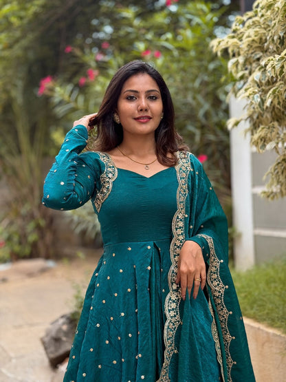 designer party wear look gown-dupatta and bottom with heavy embroidery sequence work