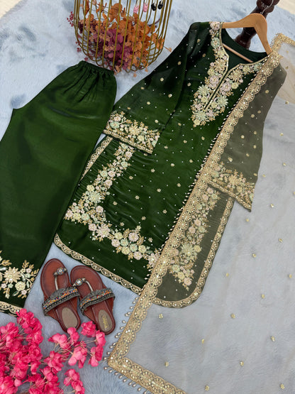 green Color Beauitful Partywear DRess in Jimmi Choo fabric