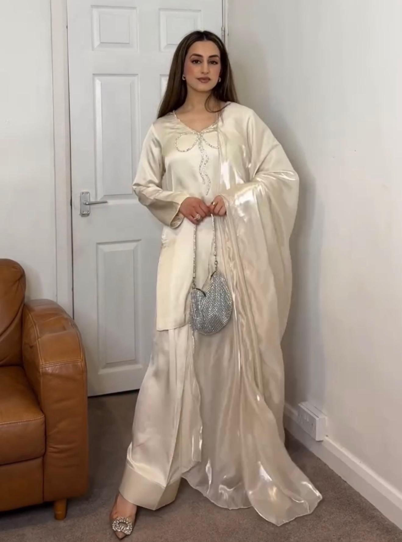 Đěsigner Party Wear Look Pur Natural Crepe Top & Palazzo With Dupatta Set