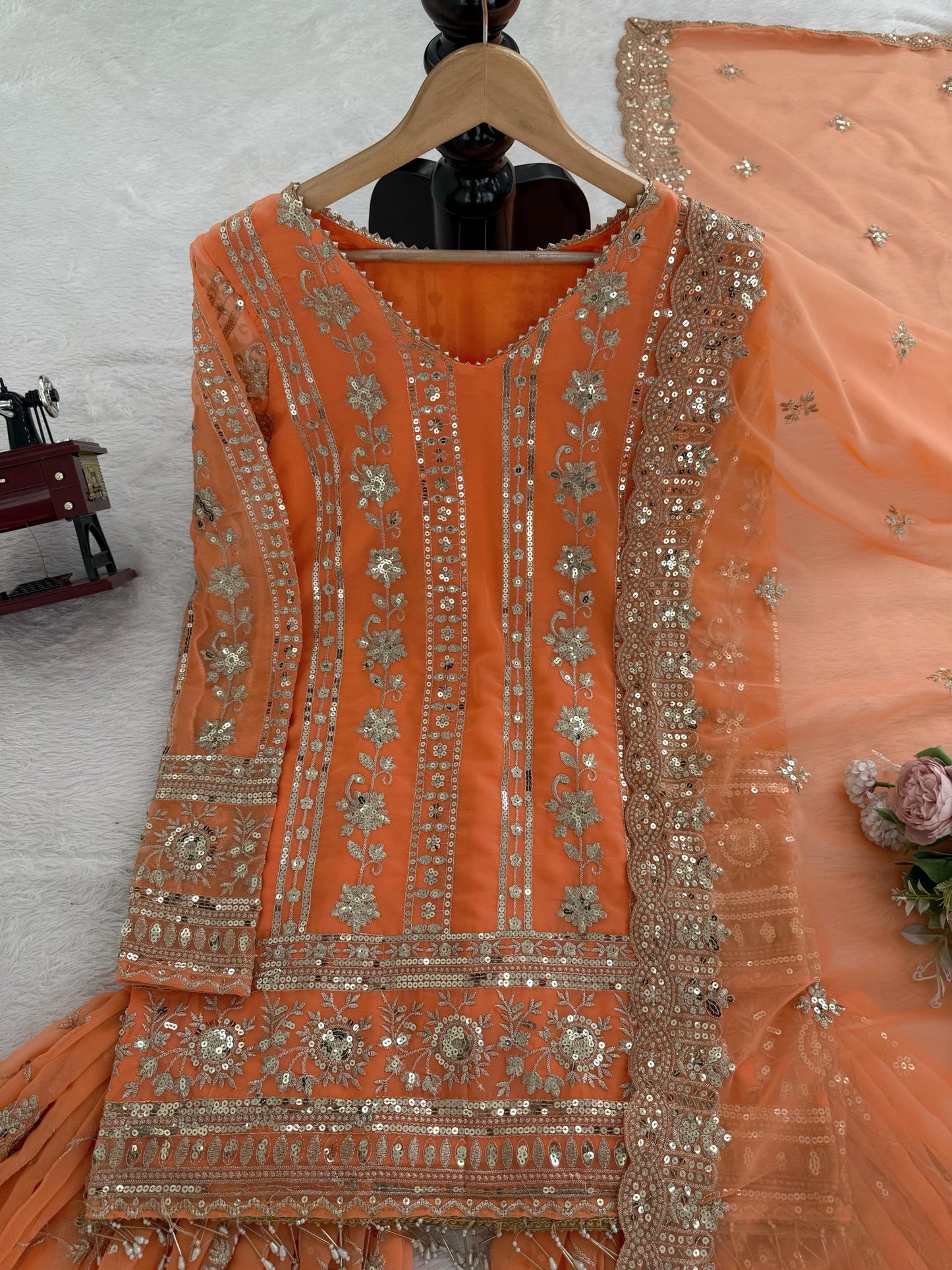 Orange Color Beautiful Sharara Dress in Georgette Fabric