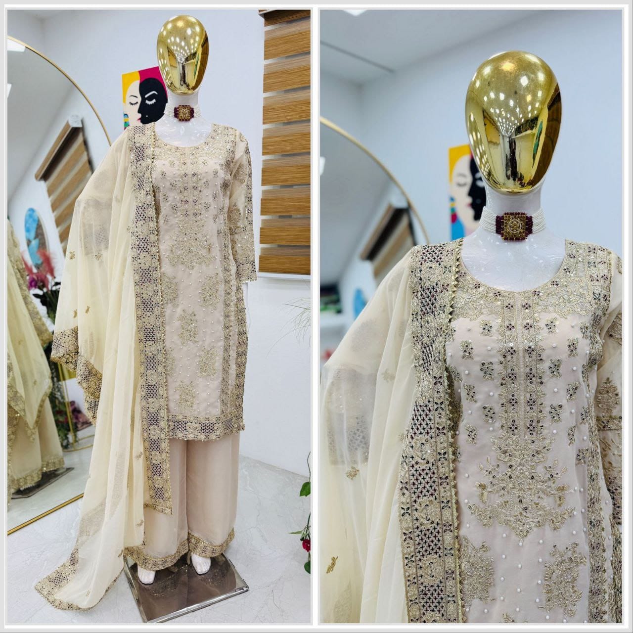 Cream Color Beautiful Partywear Dress in Georgette fabric