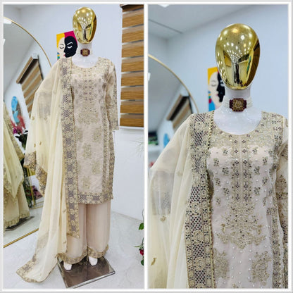 Cream Color Beautiful Partywear Dress in Georgette fabric