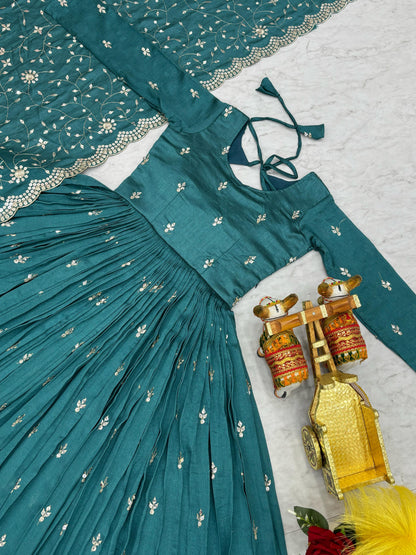 Morpitch Color Beautiful Partywear Gown in Vichitra Silk