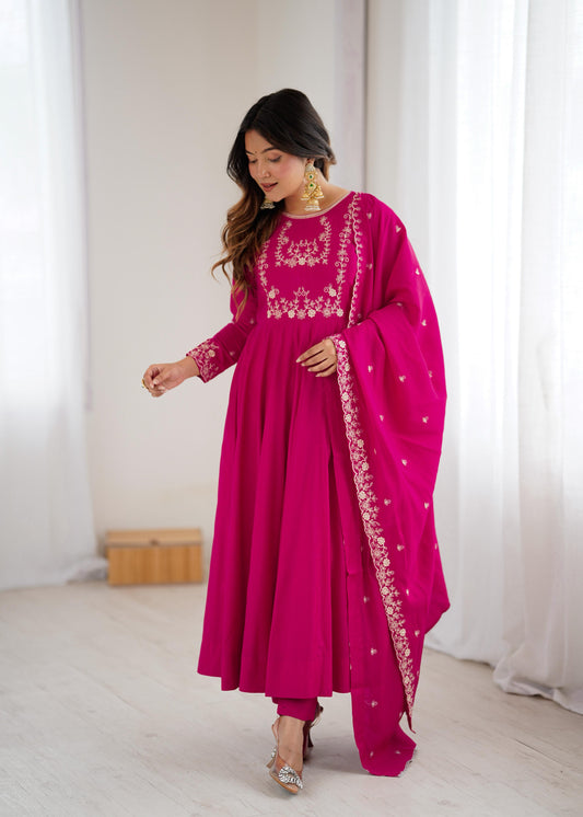 Pink Colour beautiful silk anarakli dress